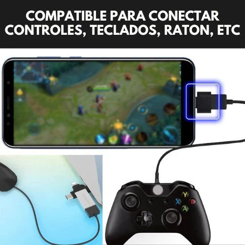 Adaptador OTG 4 en 1 – Transfiere Fotos y Videos al Instante en iPhone, Android y Pc